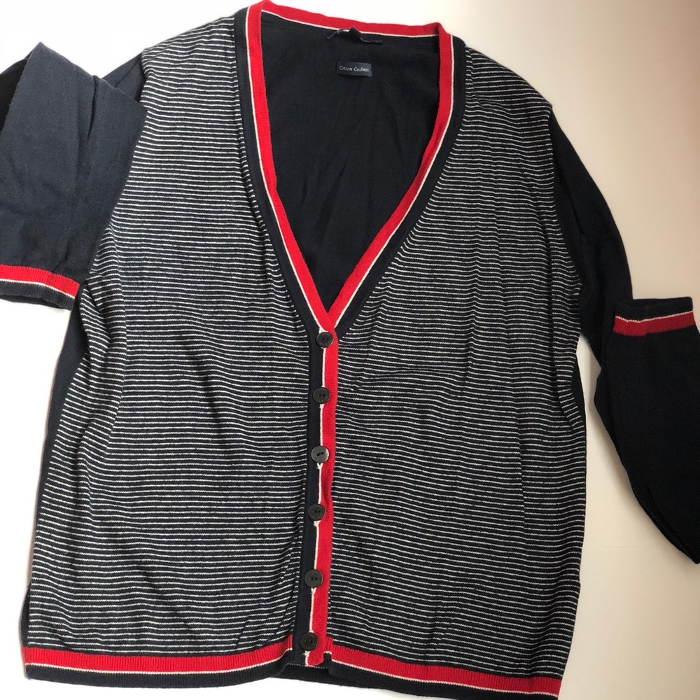 Tommy Hilfiger Navy n Red Cotton Cashmere Cardigan